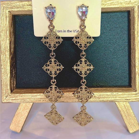 Mia Collection Gold tone and rhinestone earrings New. NEVER WORN. - Picture 2 of 3